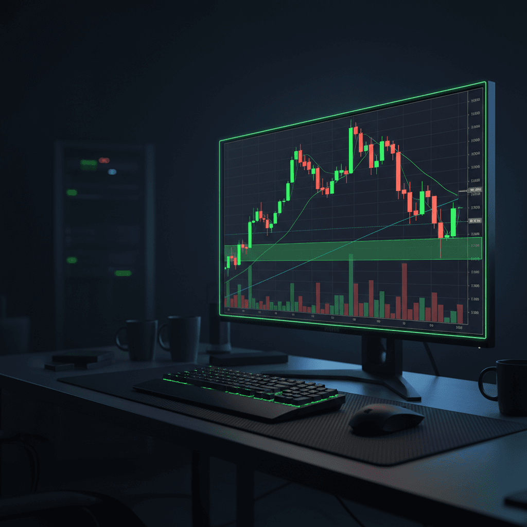 Uptrend chart with pullback retracing to 50% Fibonacci level and moving average support