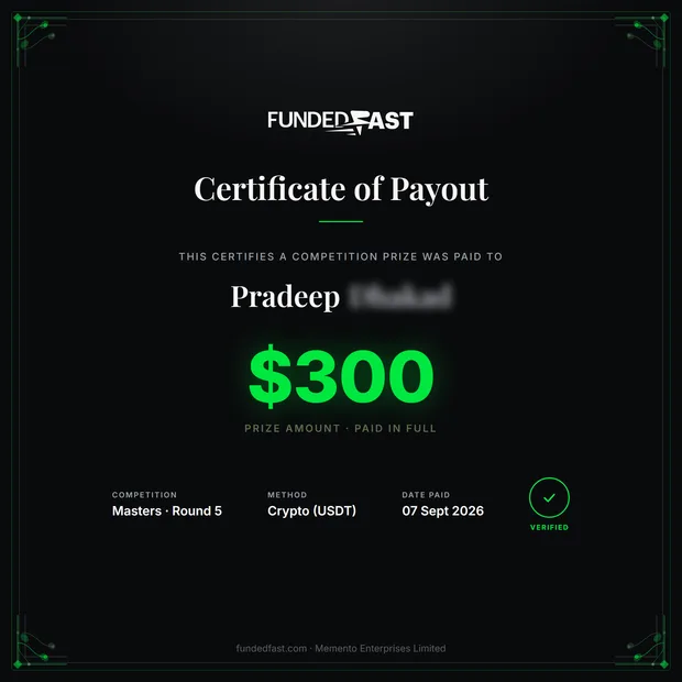 Masters · Round 5 payout of $300 to Pradeep