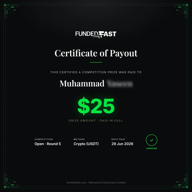 Open · Round 5 payout of $25 to Muhammad