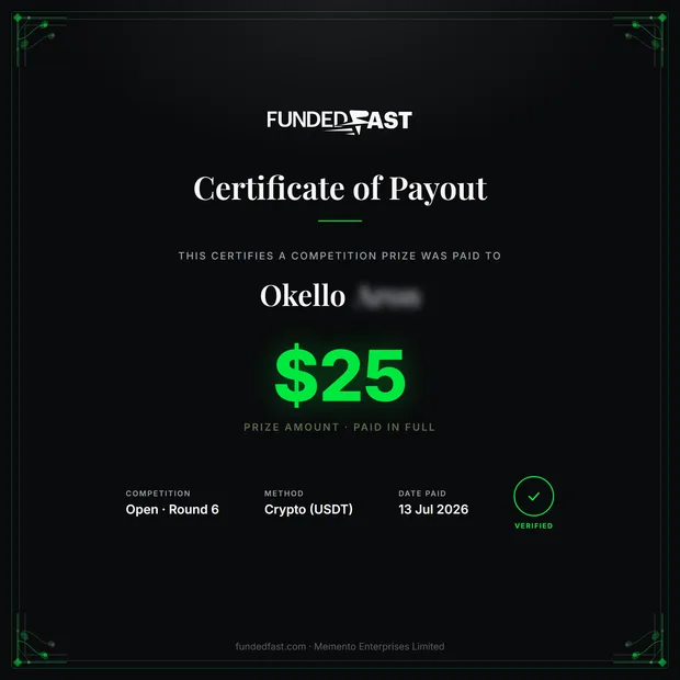 Open · Round 6 payout of $25 to Okello