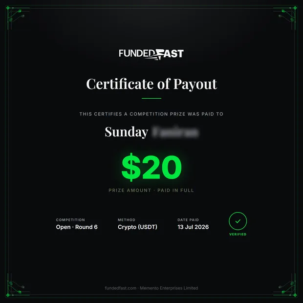 Open · Round 6 payout of $20 to Sunday