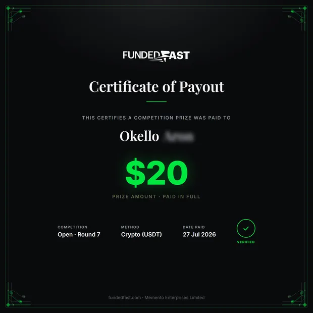 Open · Round 7 payout of $20 to Okello