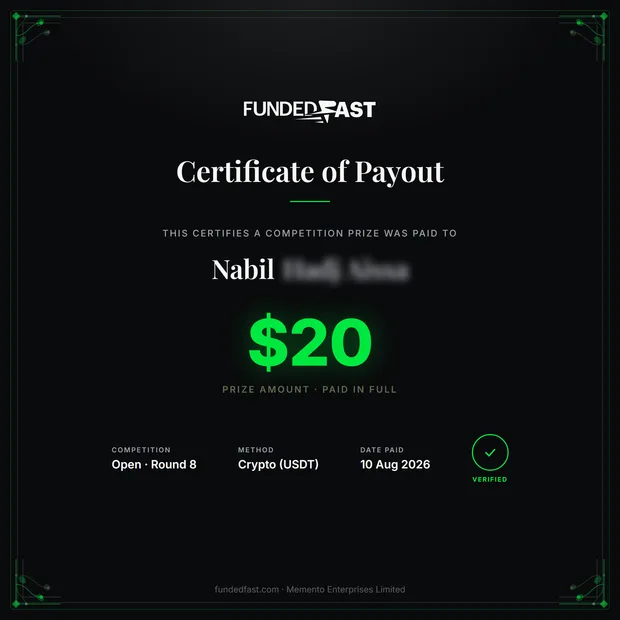 Open · Round 8 payout of $20 to Nabil