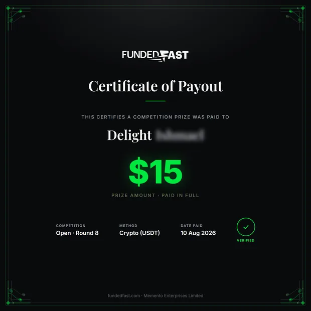 Open · Round 8 payout of $15 to Delight